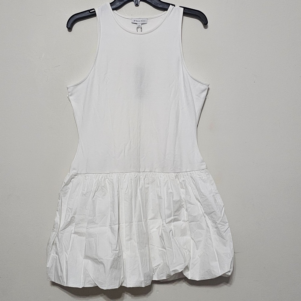 Gianni Bini Women's Dress Large White Crew Neck Sleeveless Mini Bubble Hem 0643 - Picture 2 of 12